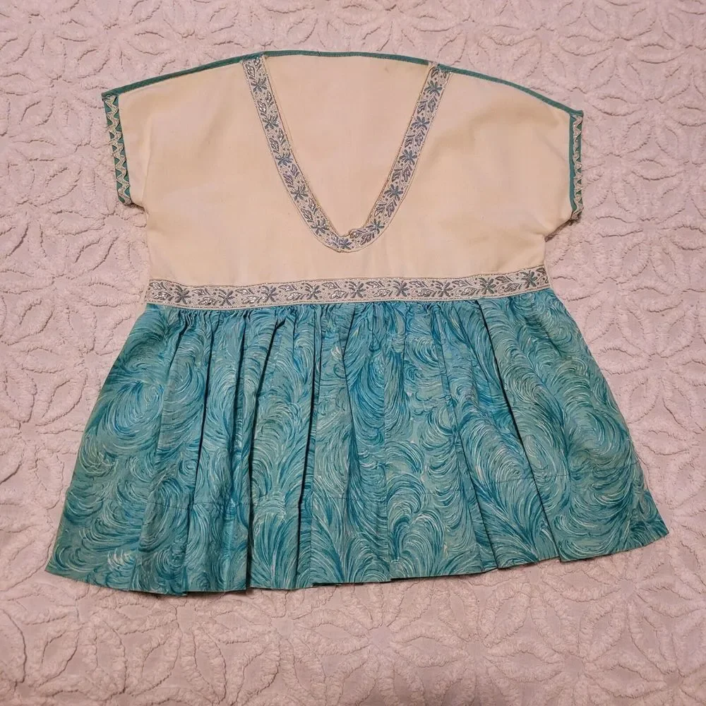 Vintage Blue & Cream Clothes Pin Bag Looks Like Girls Dress No Hanger